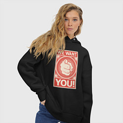 Толстовка оверсайз женская Ты нам нужен, цвет: черный — фото 2