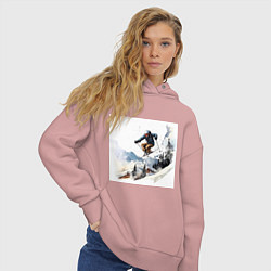 Толстовка оверсайз женская Лыжник на склоне, цвет: пыльно-розовый — фото 2