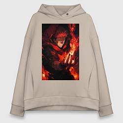 Толстовка оверсайз женская Сукуна Рёмэн проклятье, цвет: миндальный