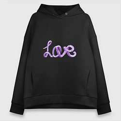 Толстовка оверсайз женская Love написанный от руки с линиями вокруг, цвет: черный