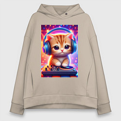 Толстовка оверсайз женская Cutie kitten DJ - neon glow, цвет: миндальный