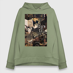 Толстовка оверсайз женская Шахматы коллаж, цвет: авокадо