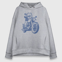 Толстовка оверсайз женская Шпиц байкер на мотоцикле на чоппере померанец, цвет: меланж