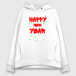 Толстовка оверсайз женская Happy New Year ярко-красным, цвет: белый