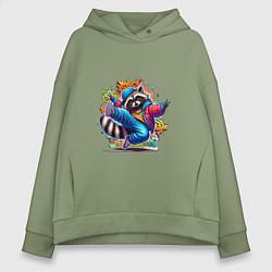 Толстовка оверсайз женская Хип-хоп енот, цвет: авокадо