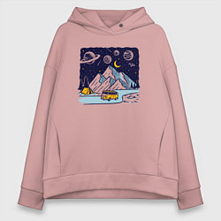 Толстовка оверсайз женская Космическая дорога в горах, цвет: пыльно-розовый
