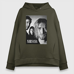 Толстовка оверсайз женская Nirvana rock band black, цвет: хаки