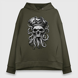 Толстовка оверсайз женская Octopus skull, цвет: хаки
