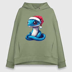 Толстовка оверсайз женская Новогодняя голубая змейка, цвет: авокадо