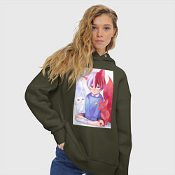 Толстовка оверсайз женская Моя геройская академия Сёто Тодороки лисы, цвет: хаки — фото 2