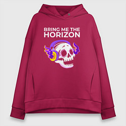 Толстовка оверсайз женская Bring Me the Horizon - неоновый череп, цвет: маджента