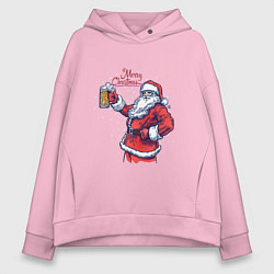 Женское худи оверсайз Merry Christmas Santa beer