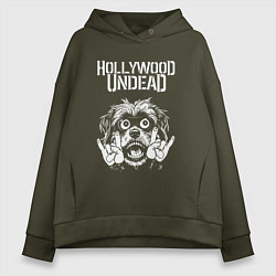 Толстовка оверсайз женская Hollywood Undead rock dog, цвет: хаки