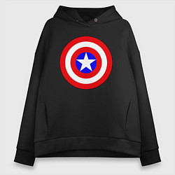 Толстовка оверсайз женская Captain America logo, цвет: черный