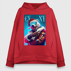 Толстовка оверсайз женская Cyber new year - bear ai art, цвет: красный