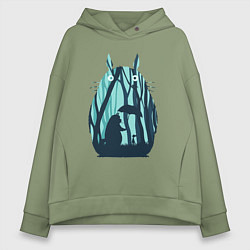 Толстовка оверсайз женская Тоторо в лесу, цвет: авокадо