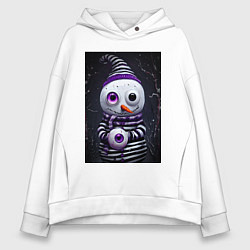 Толстовка оверсайз женская Полосатый снеговик, цвет: белый