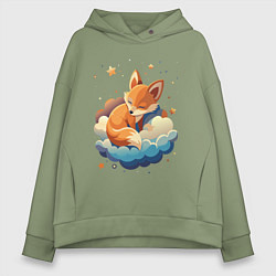 Толстовка оверсайз женская Лисенок спит на облаке, цвет: авокадо