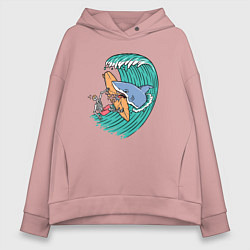 Толстовка оверсайз женская Серфер и акула, цвет: пыльно-розовый