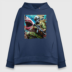 Толстовка оверсайз женская Shark and warrior - graffiti, цвет: тёмно-синий