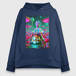 Толстовка оверсайз женская Рик на космическом мотоцикле - нейроарт, цвет: тёмно-синий