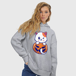 Толстовка оверсайз женская Halloween meow, цвет: меланж — фото 2