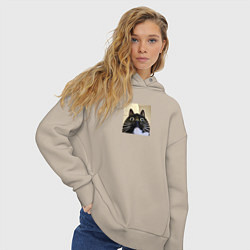 Толстовка оверсайз женская Видеозвонок с котом парный мем, цвет: миндальный — фото 2