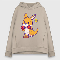 Толстовка оверсайз женская Кенгуру боксирует, цвет: миндальный