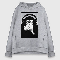 Толстовка оверсайз женская Monkey in the headphones, цвет: меланж