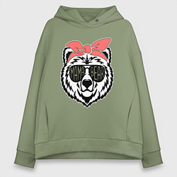 Толстовка оверсайз женская Мама - медведица, цвет: авокадо