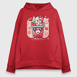 Толстовка оверсайз женская Бабл ти день святого валентина, цвет: красный