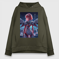 Толстовка оверсайз женская Zero two - Darling in the Franxx - cyberpunk, цвет: хаки