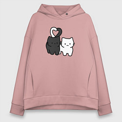 Толстовка оверсайз женская Влюбленные котики - черный и белый, цвет: пыльно-розовый
