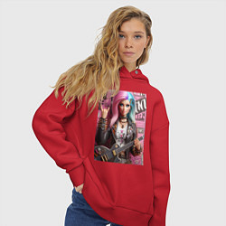 Толстовка оверсайз женская Barbie - punk guitarist ai art, цвет: красный — фото 2