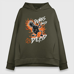 Толстовка оверсайз женская Панк-рок с Бендером из Футурамы, цвет: хаки