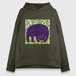 Толстовка оверсайз женская Медведь в березовом лесу, цвет: хаки