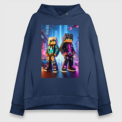 Толстовка оверсайз женская Minecraft - characters neon glow, цвет: тёмно-синий