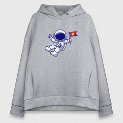 Толстовка оверсайз женская Космонавт с флажком, цвет: меланж