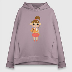 Толстовка оверсайз женская Девочка с котиком, цвет: сиреневый