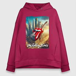 Толстовка оверсайз женская Rolling Stones - logo-guitar, цвет: маджента