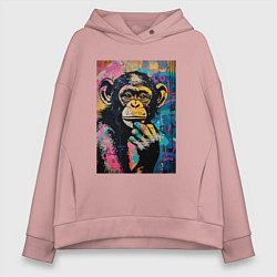 Толстовка оверсайз женская Cute monkey, цвет: пыльно-розовый