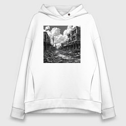 Толстовка оверсайз женская Разрушенный город, цвет: белый