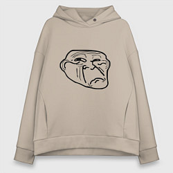 Толстовка оверсайз женская Тролл фейс недовольный мем, цвет: миндальный