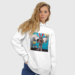 Толстовка оверсайз женская Граффити с зайцем боксером, цвет: белый — фото 2