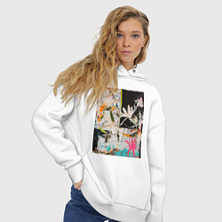 Толстовка оверсайз женская Тропическая абстрактная картина, цвет: белый — фото 2
