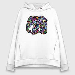 Толстовка оверсайз женская Цветной слоник, цвет: белый