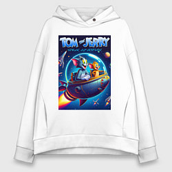 Толстовка оверсайз женская Tom and Jerry - space adventure, цвет: белый