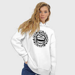 Толстовка оверсайз женская Злая улыбка в цветах, цвет: белый — фото 2
