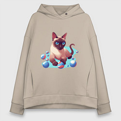 Толстовка оверсайз женская Синеглазый кот, цвет: миндальный