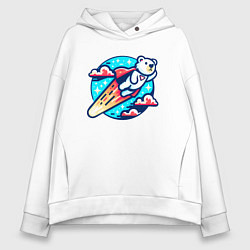 Толстовка оверсайз женская Медведь супергерой, цвет: белый